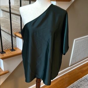 Chic One-Shoulder Dark Green Blouse